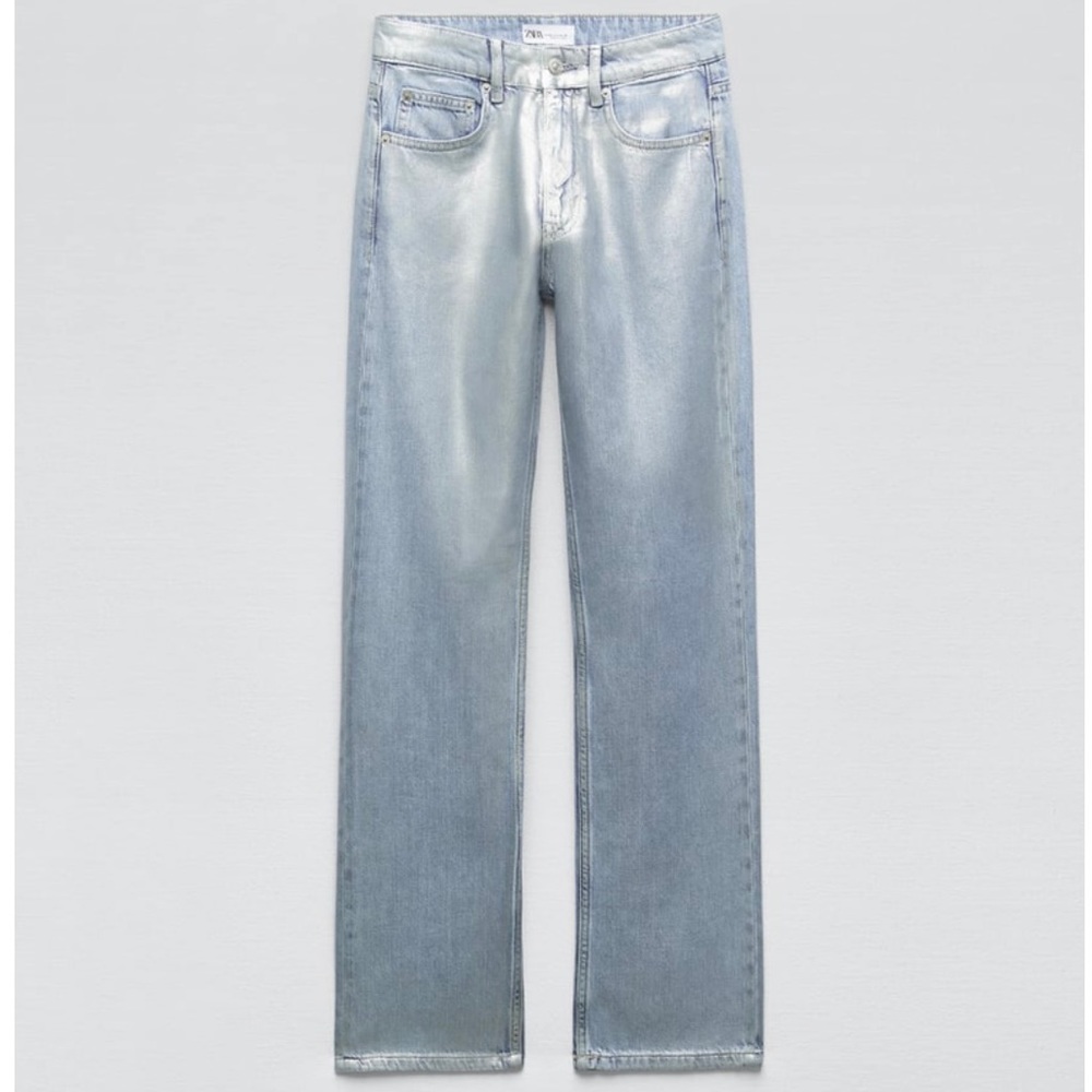 Viral NWT Zara Metallic Silver Jeans